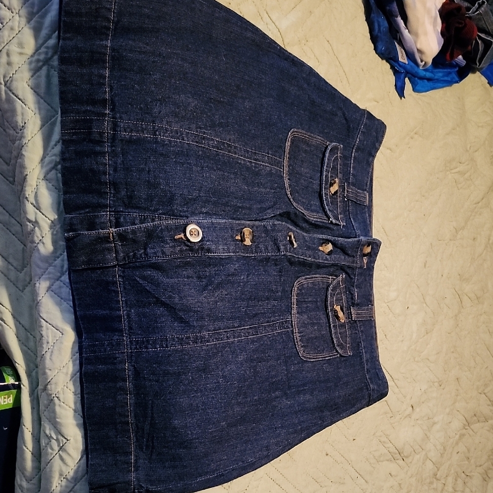 Dark Blue Denim Skirt with Button Details